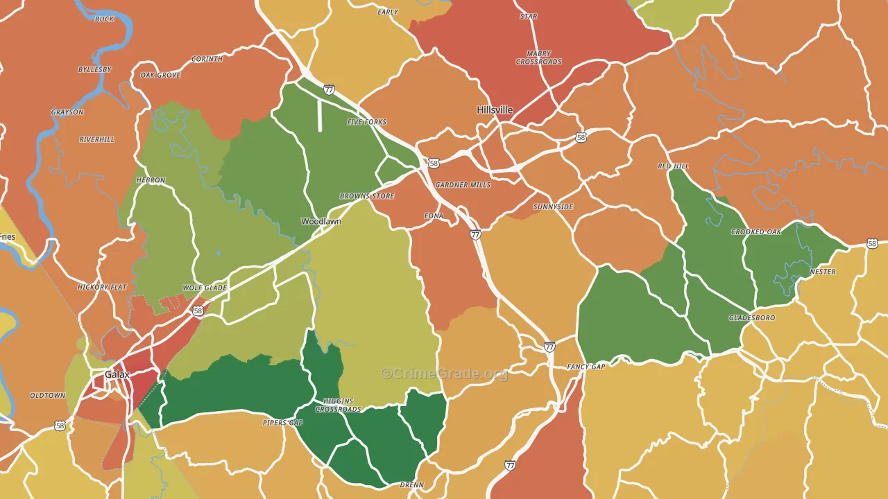 Carroll County, VA Map of Assault Rates