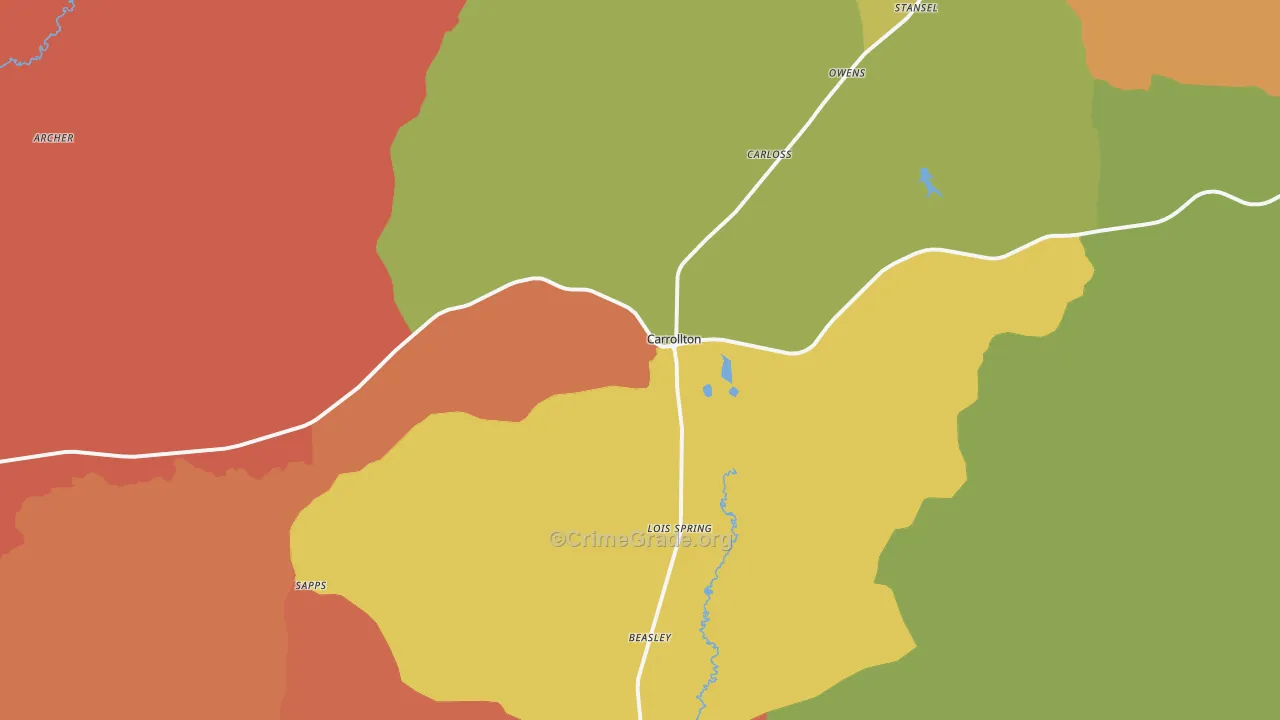 Carrollton, AL Map of Assault Rates