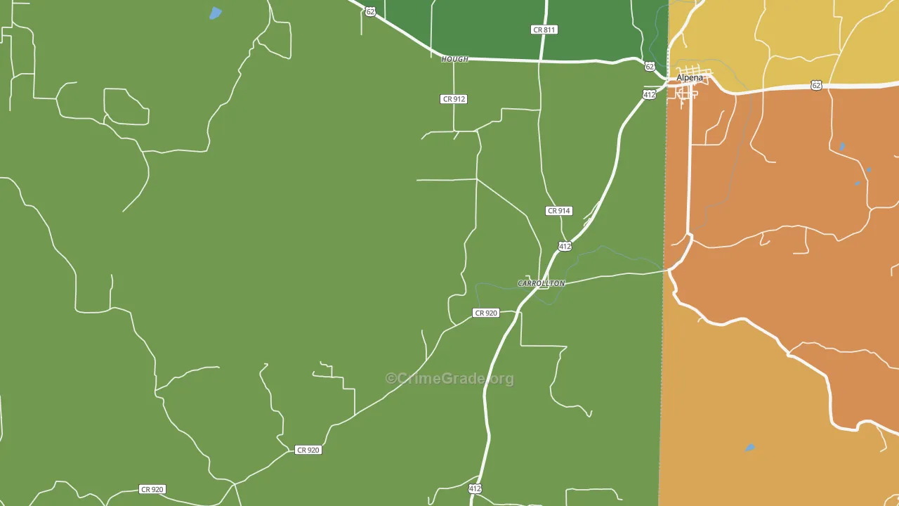 Carrollton, AR Map of Assault Rates