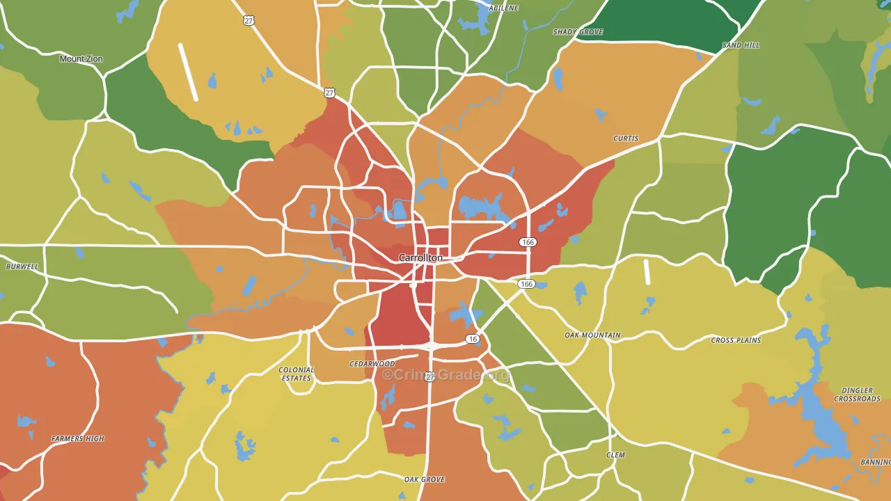 Carrollton, GA Map of Assault Rates