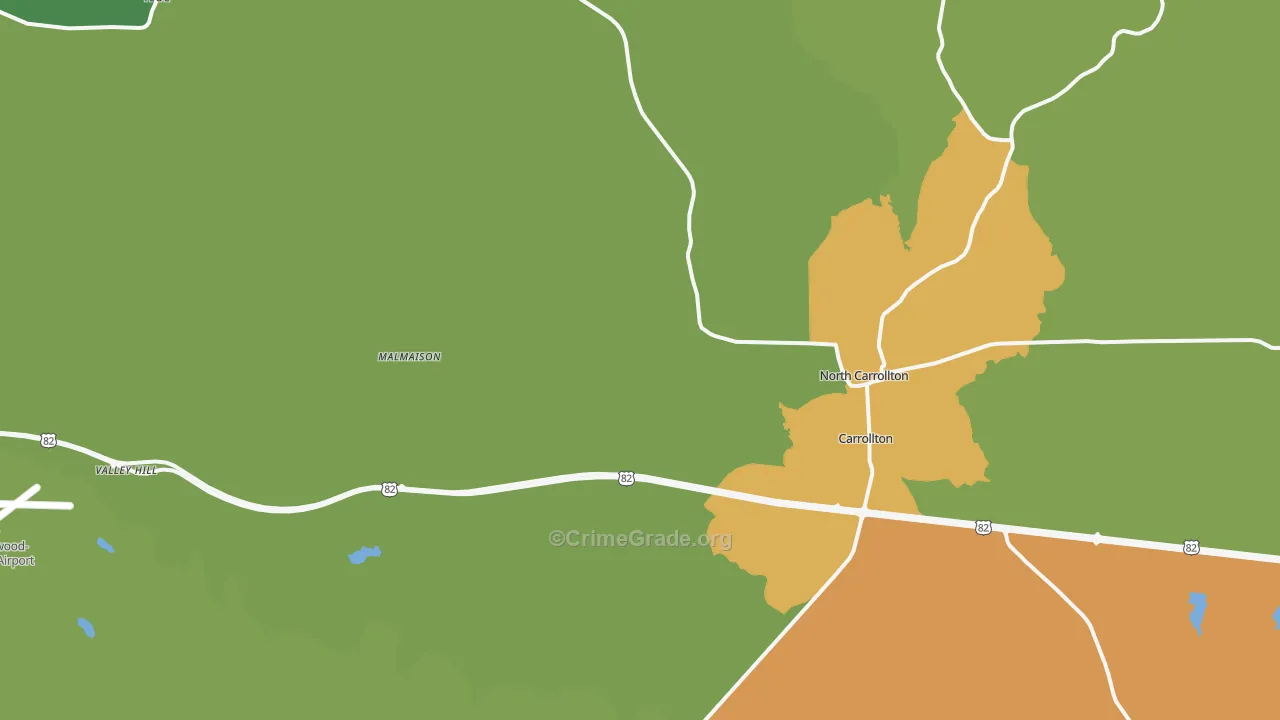 Carrollton, MS Map of Assault Rates
