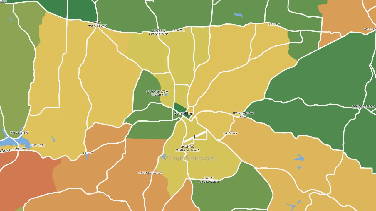 Carrollton, OH Map of Assault Rates