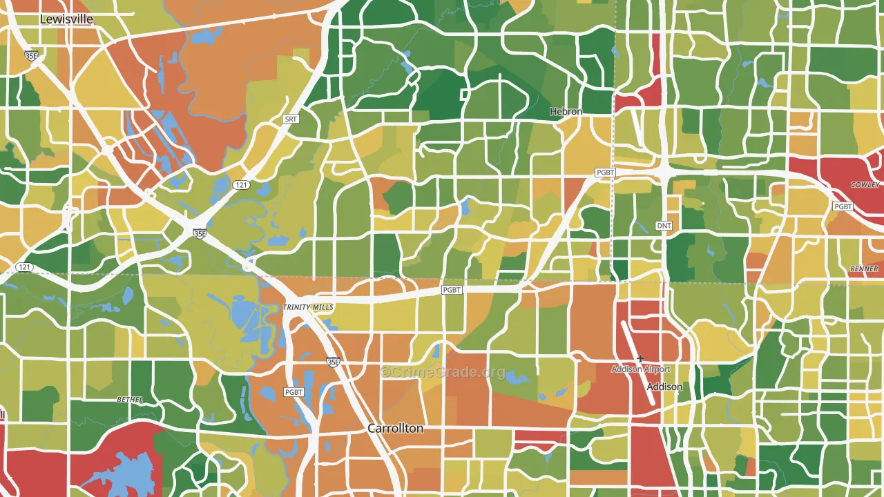 Carrollton, TX Map of Assault Rates
