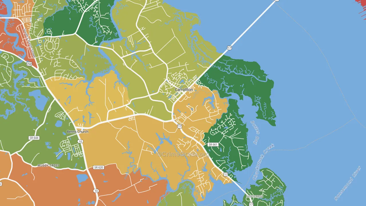 Carrollton, VA Map of Assault Rates