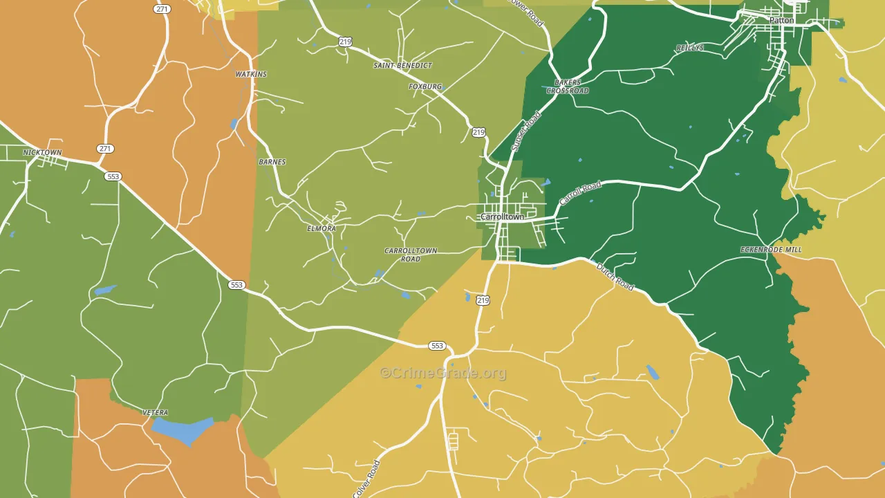 Carrolltown, PA Map of Assault Rates