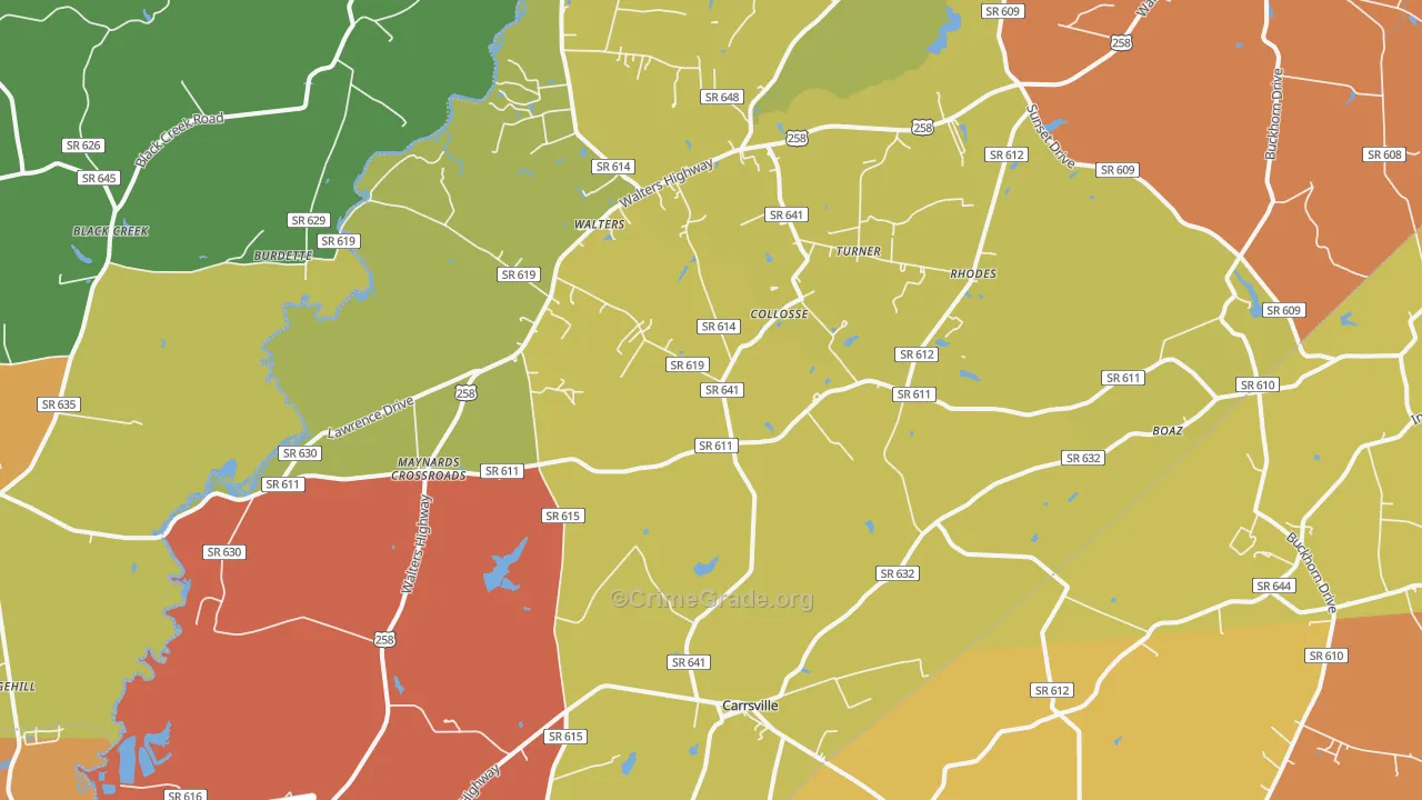 Carrsville, VA Map of Assault Rates