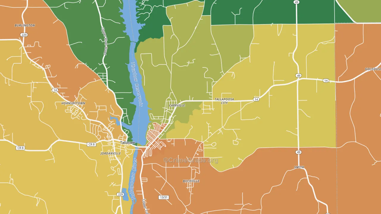 Carrville, AL Map of Assault Rates