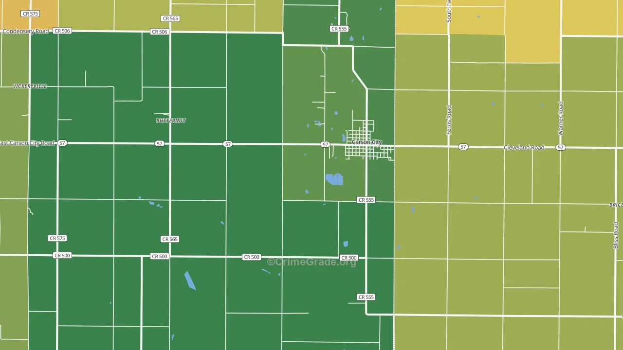 Carson City, MI Map of Assault Rates
