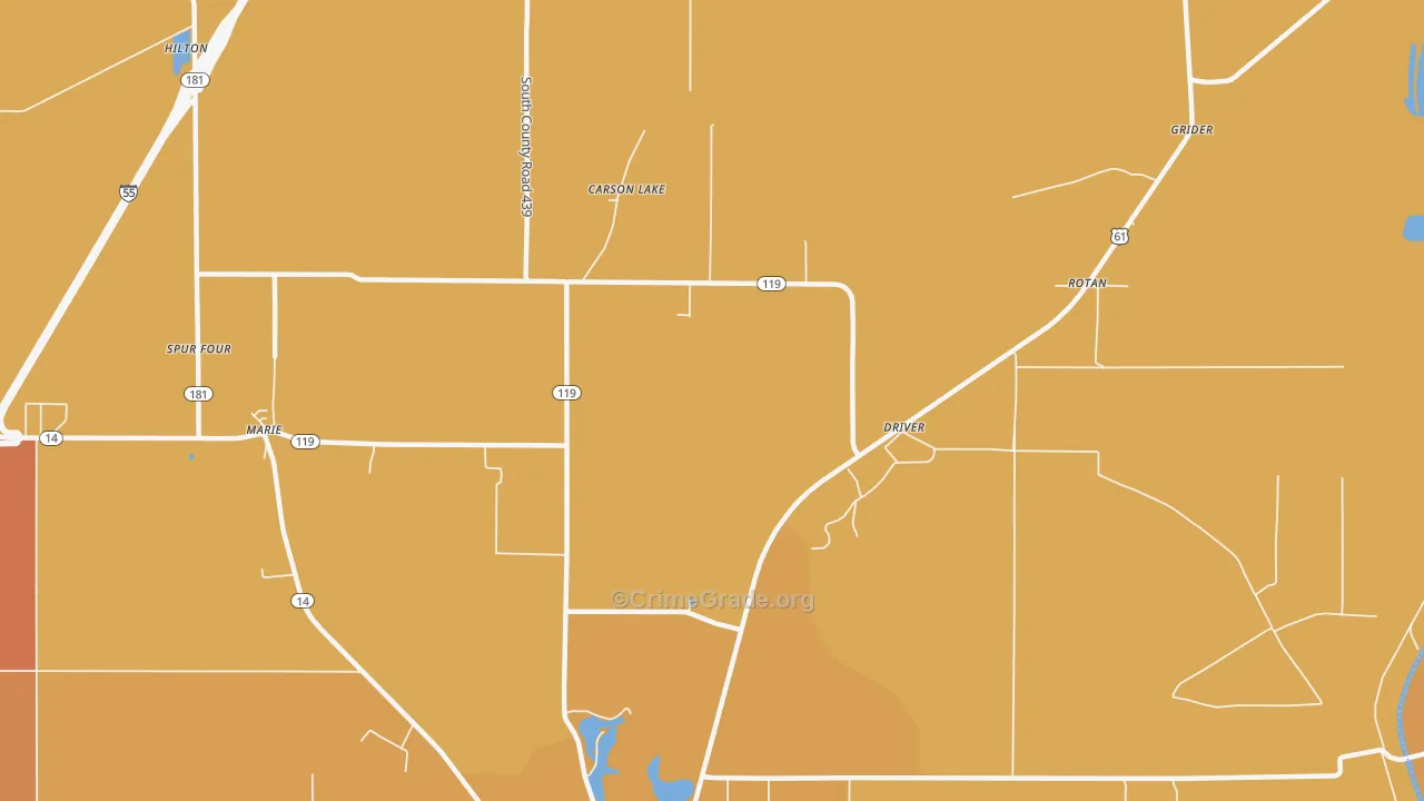 Carson Lake, AR Map of Assault Rates