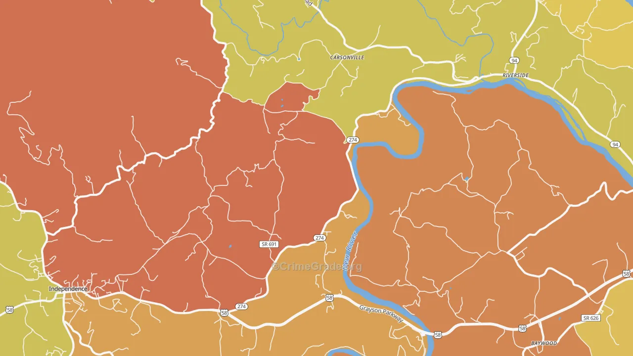 Carsonville, VA Map of Assault Rates