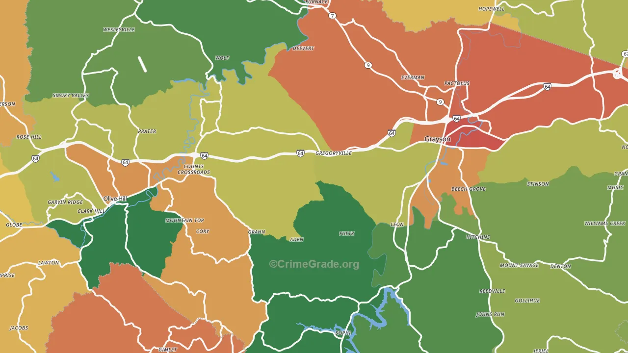 Carter County, KY Map of Assault Rates