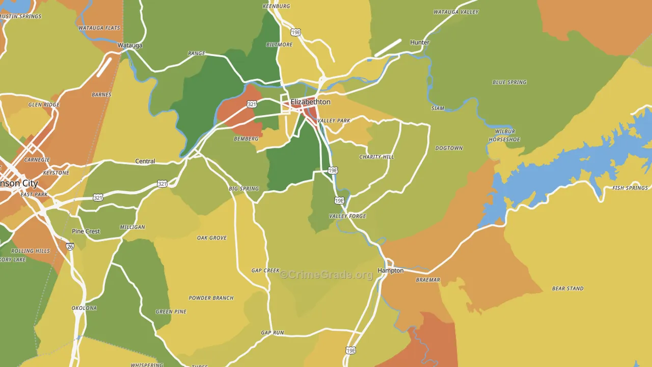 Carter County, TN Map of Assault Rates