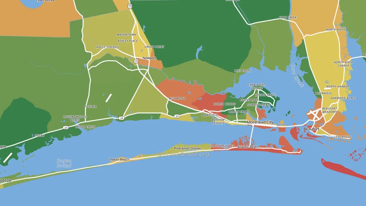 Carteret County, NC Map of Assault Rates