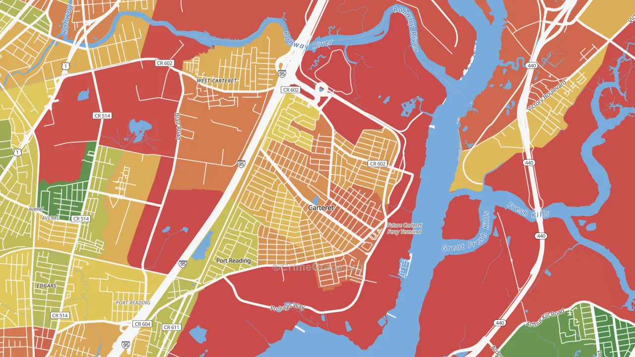 Carteret, NJ Map of Assault Rates