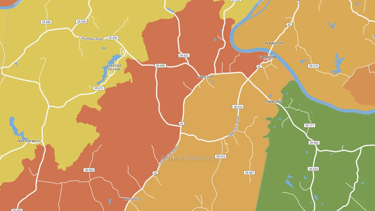 Cartersville, VA Map of Assault Rates