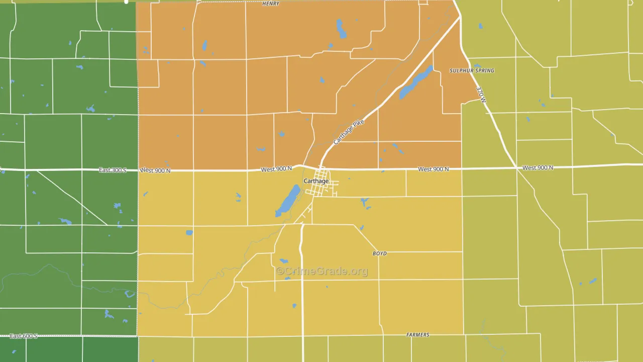 Carthage, IN Map of Assault Rates
