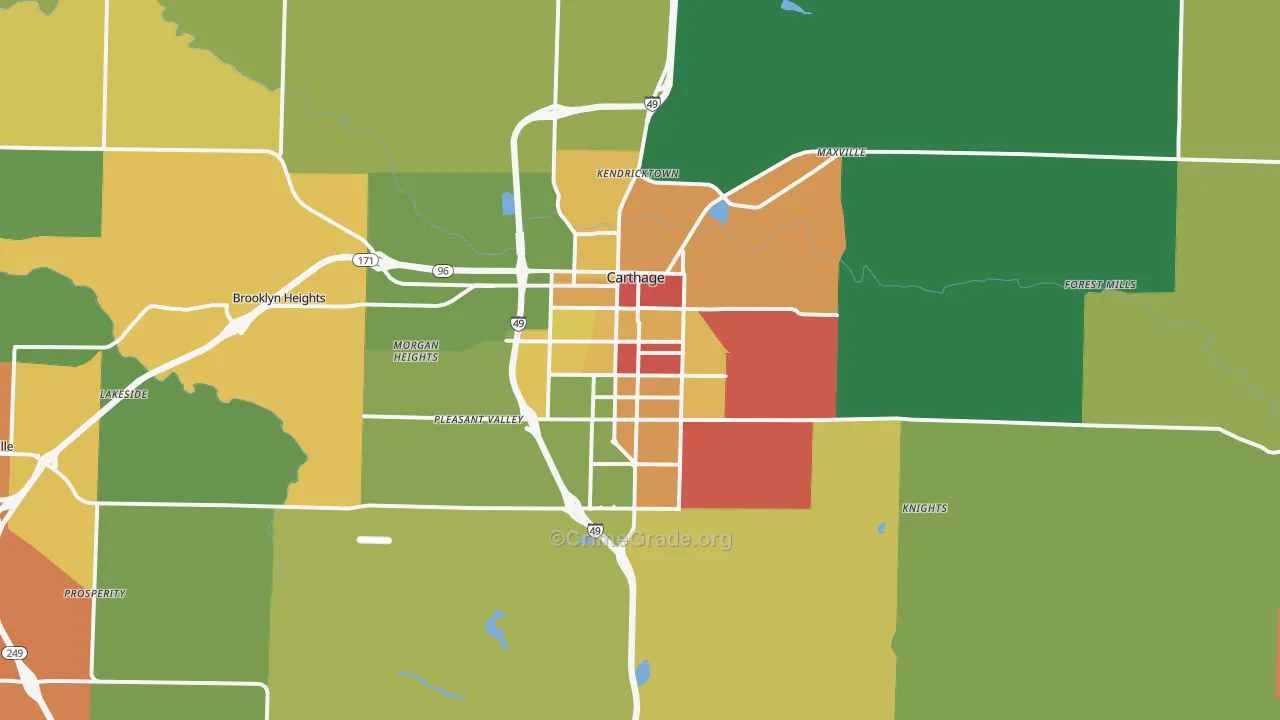 Carthage, MO Map of Assault Rates