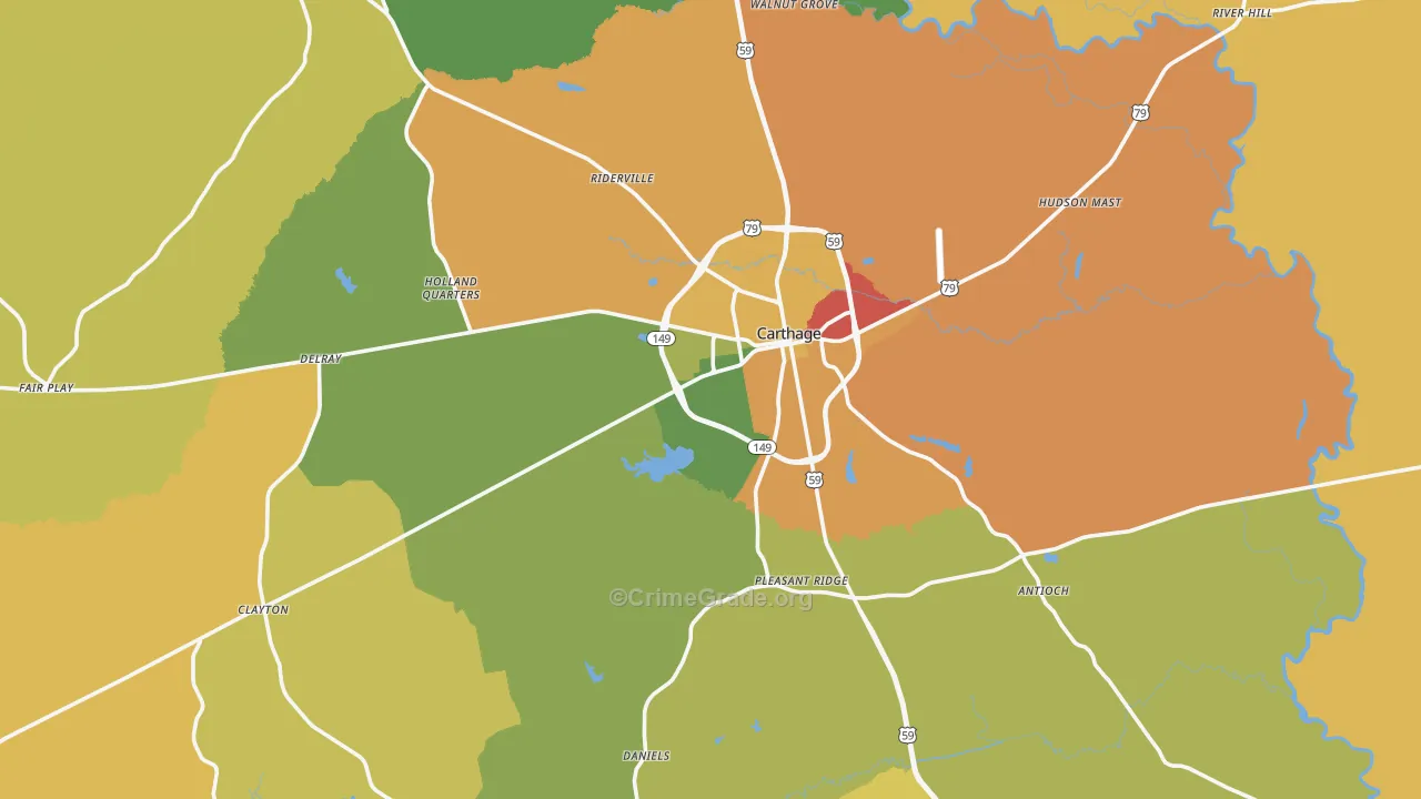 Carthage, TX Map of Assault Rates
