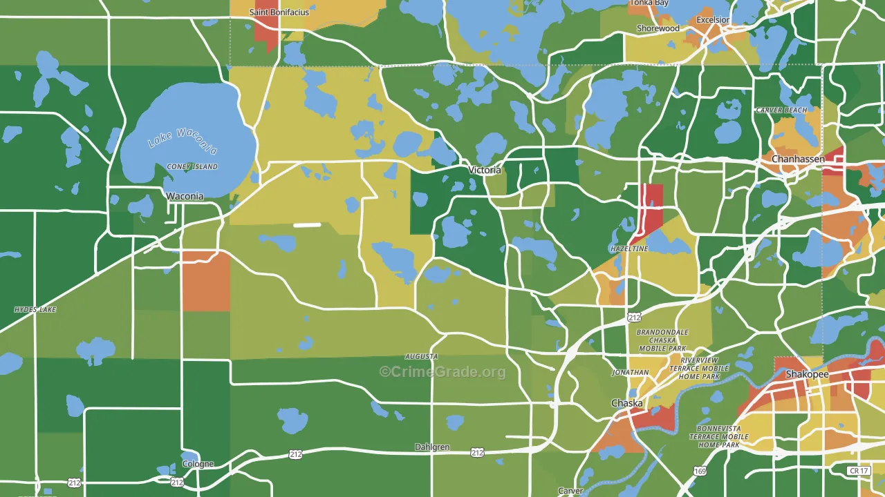 Carver County, MN Map of Assault Rates