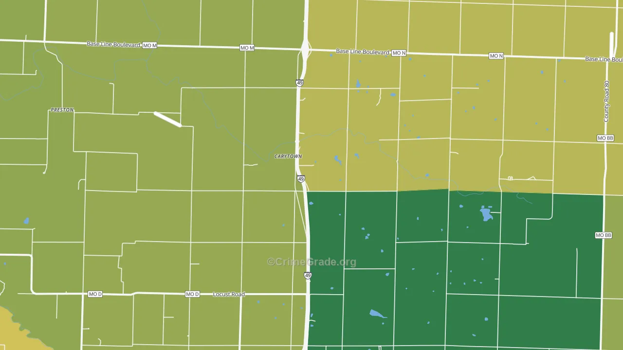 Carytown, MO Map of Assault Rates