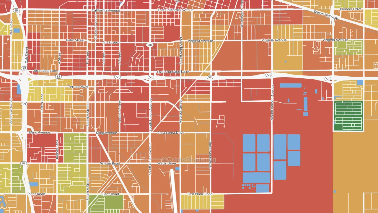 Casa Loma, Bakersfield, CA Map of Assault Rates