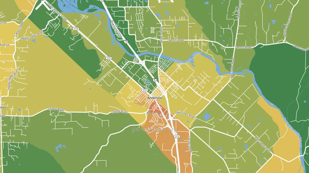 Cascade, Anderson, CA Map of Assault Rates