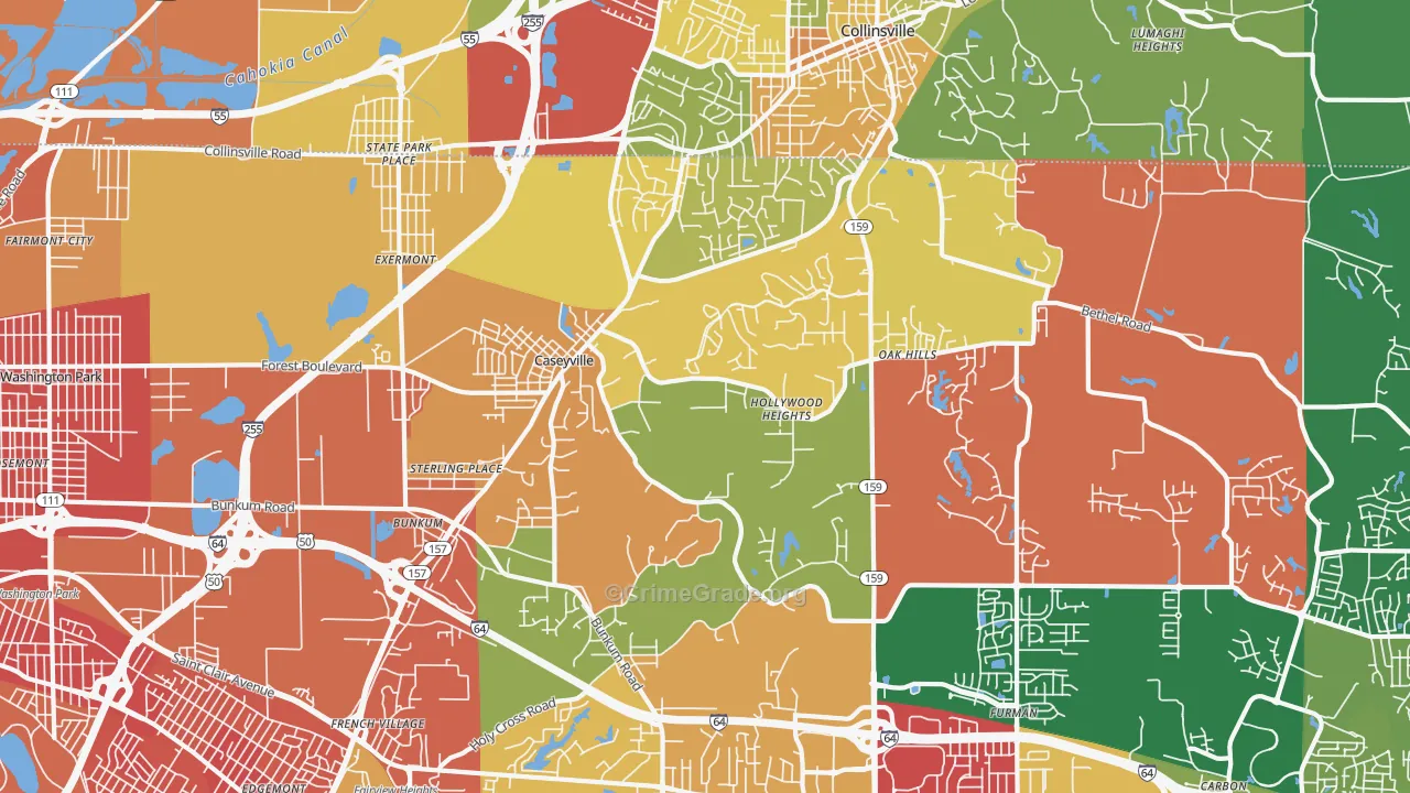 Caseyville, IL Map of Assault Rates