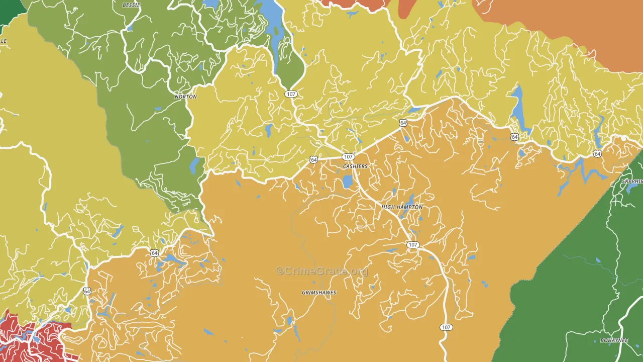 Cashiers, NC Map of Assault Rates