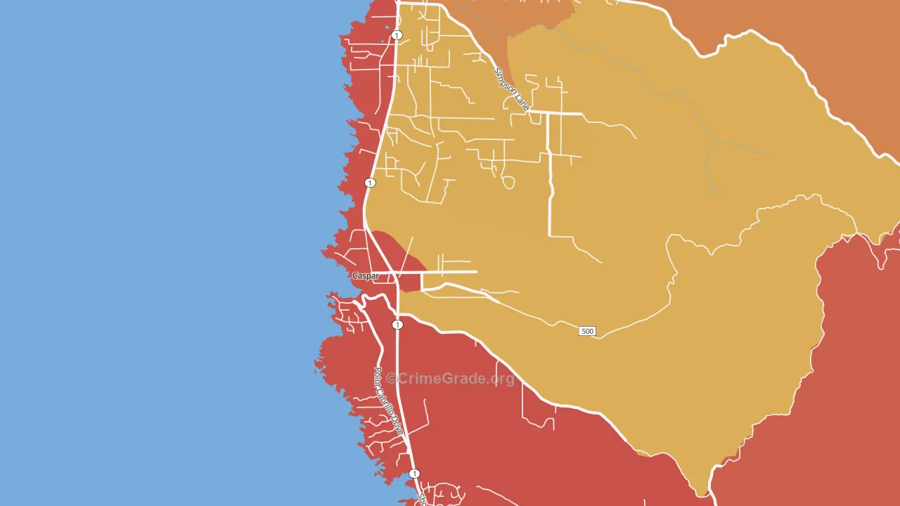 Caspar, CA Map of Assault Rates