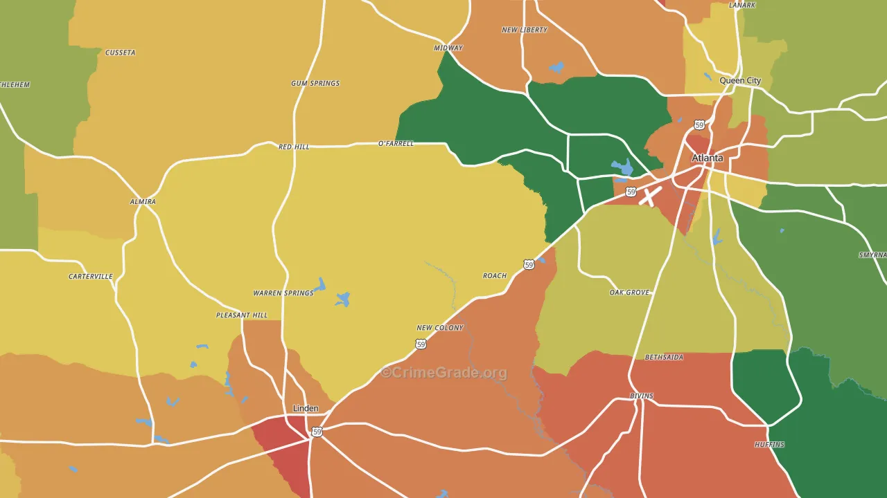 Cass County, TX Map of Assault Rates