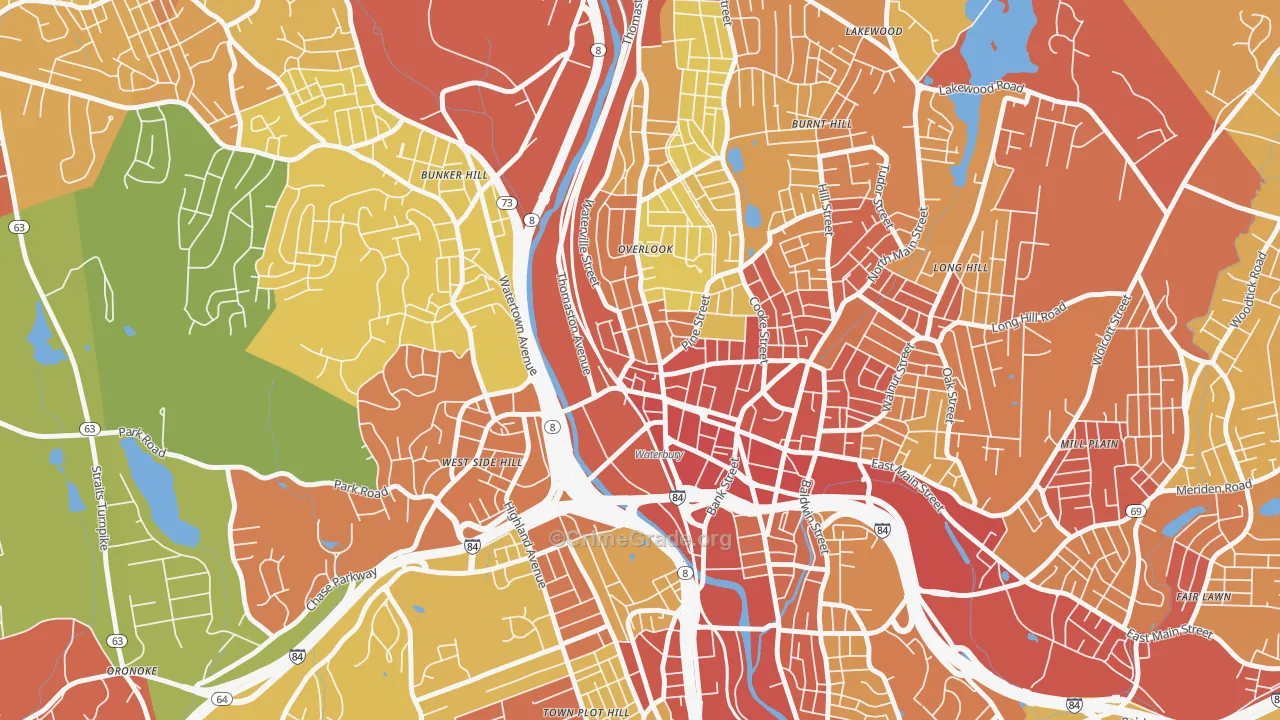 Cass Gilbert, Waterbury, CT Map of Assault Rates