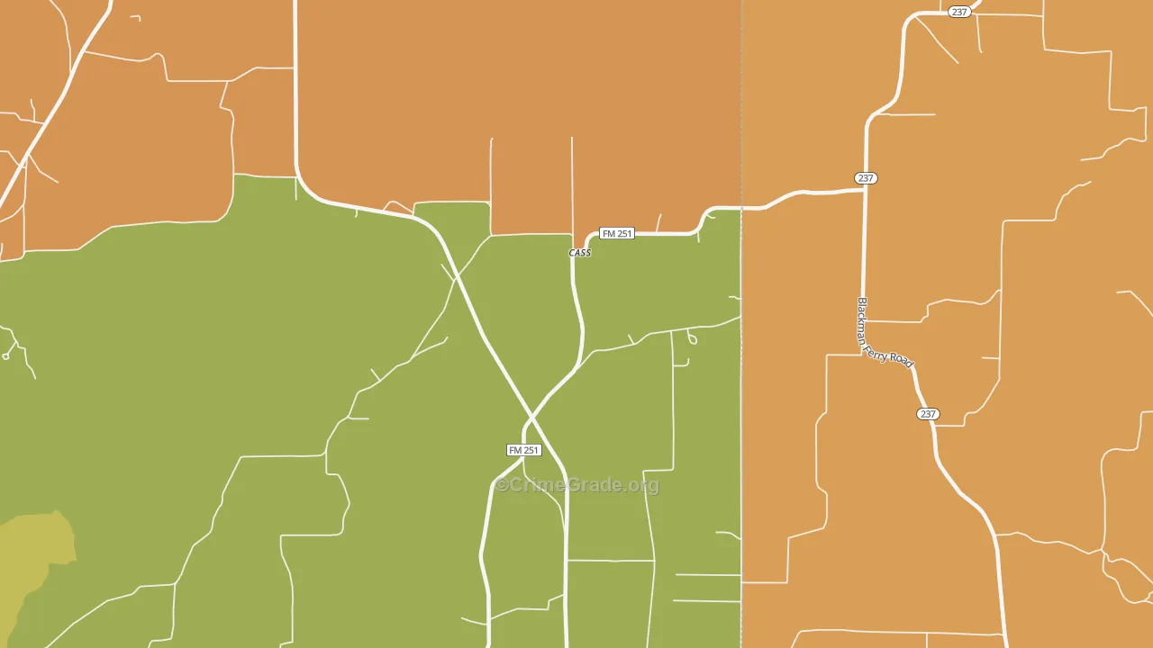 Cass, TX Map of Assault Rates