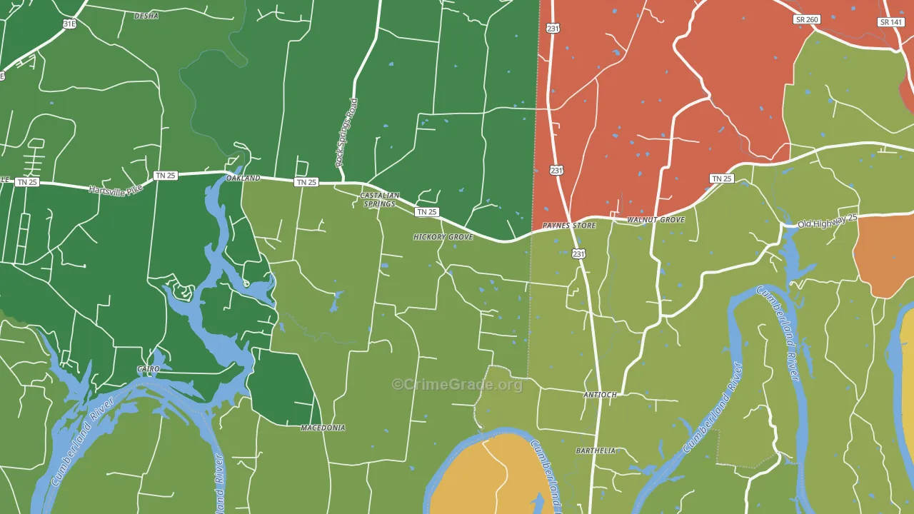 Castalian Springs, TN Map of Assault Rates