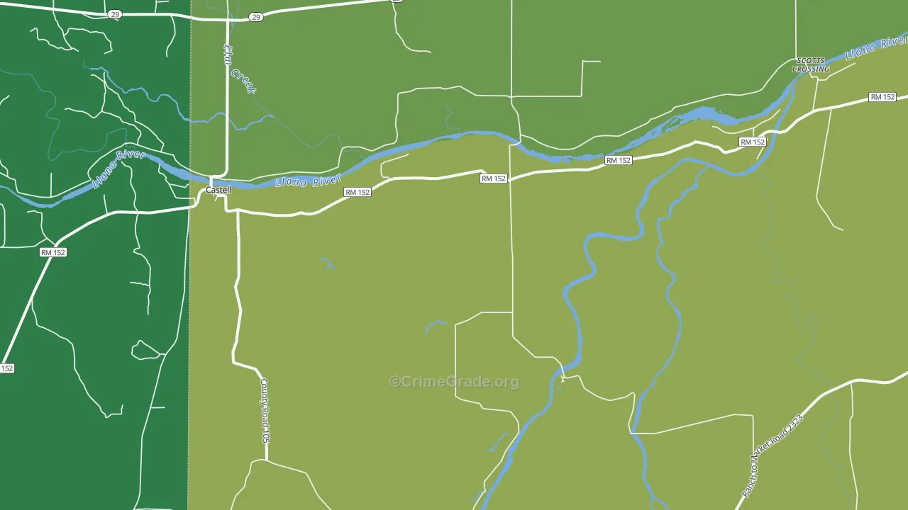 Castell, TX Map of Assault Rates