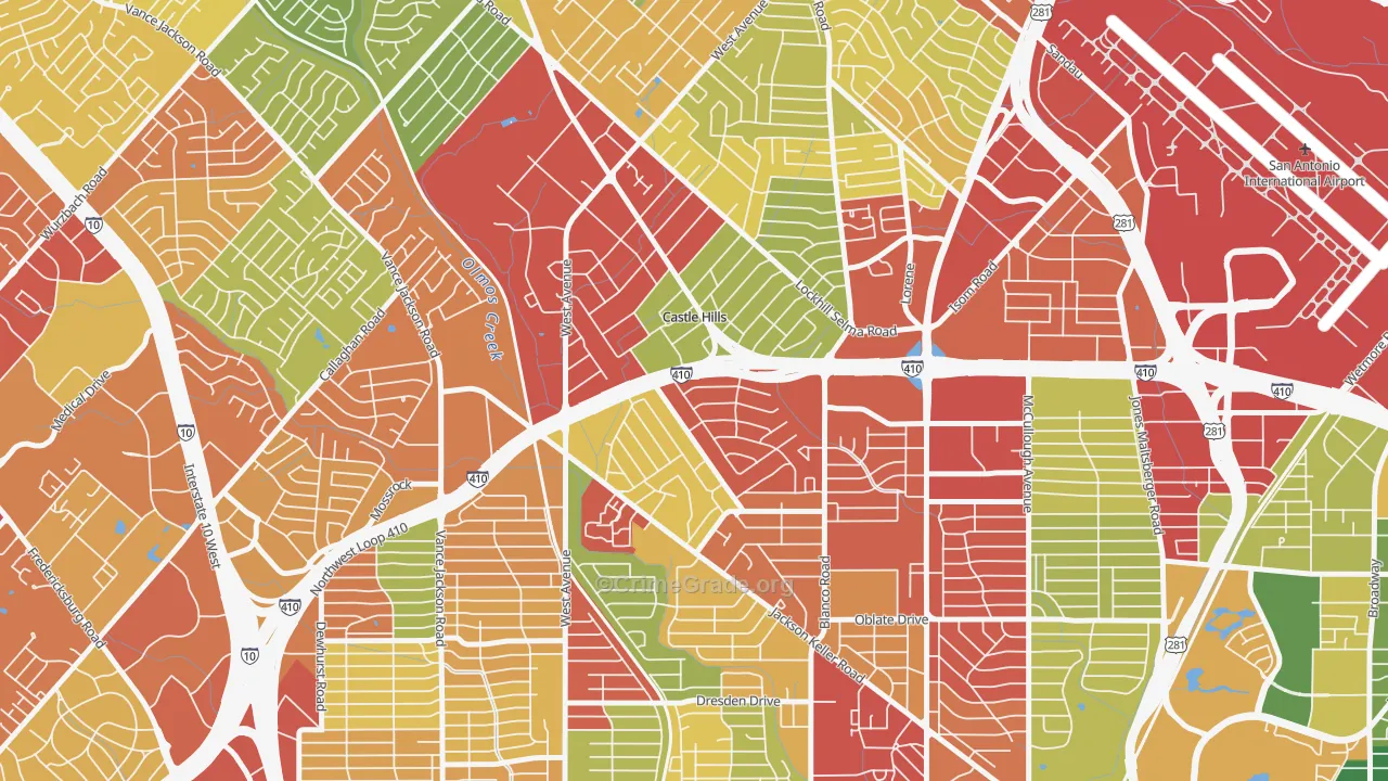 Castle Hills, TX Map of Assault Rates