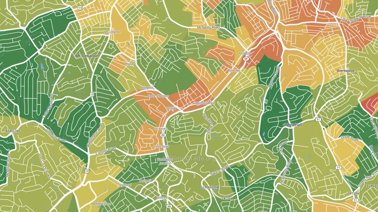 Castle Shannon, PA Map of Assault Rates