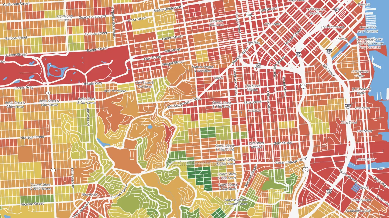 Castro-Upper Market, San Francisco, CA Map of Assault Rates