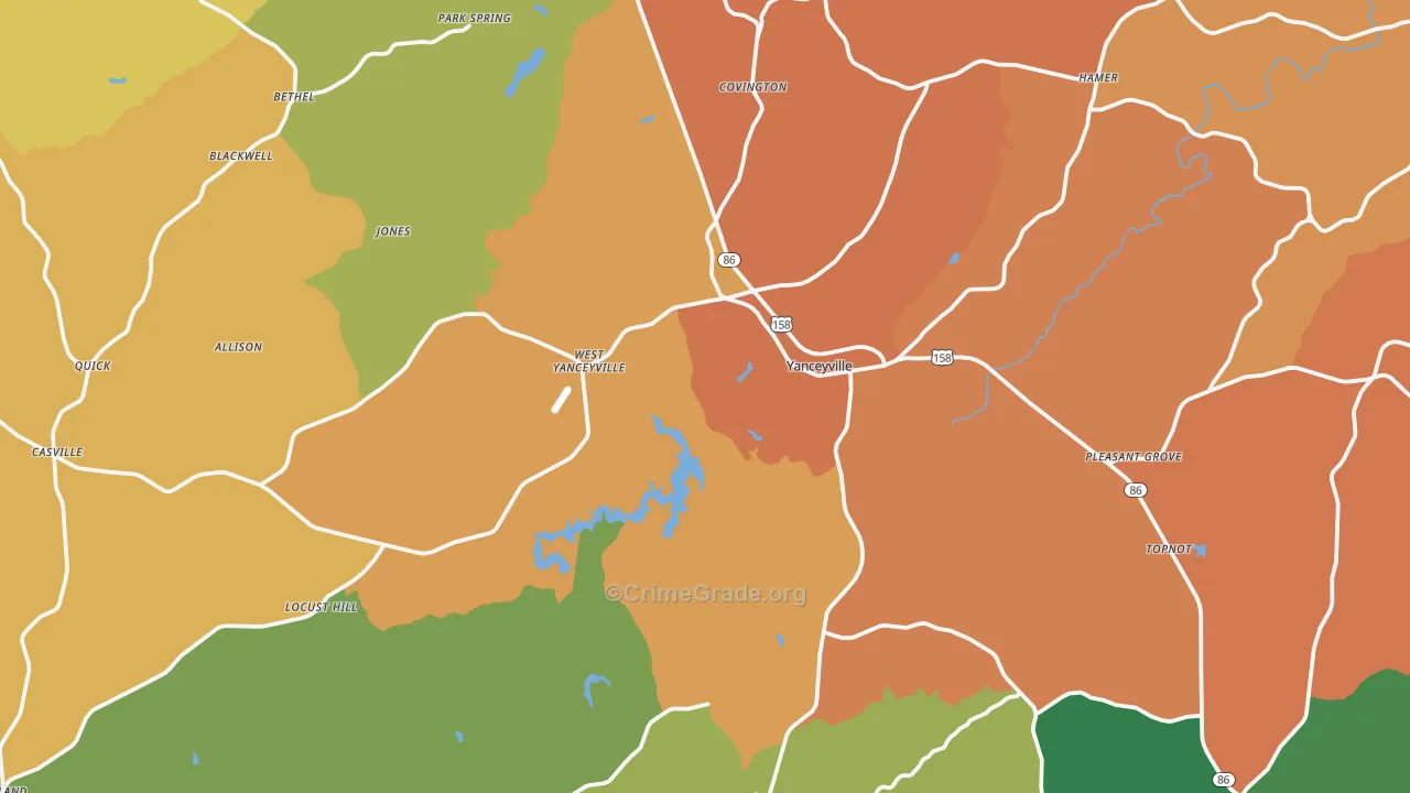 Caswell County, NC Map of Assault Rates