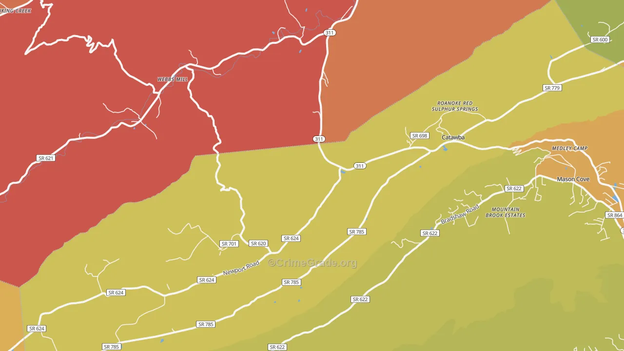 Catawba, VA Map of Assault Rates