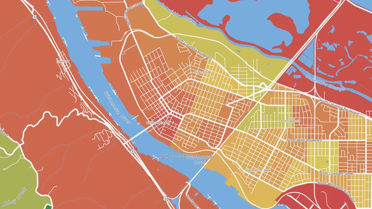Cathedral Park, Portland, OR Map of Assault Rates