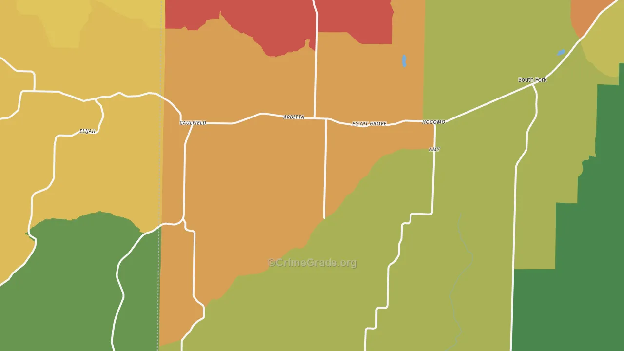 Caulfield, MO Map of Assault Rates