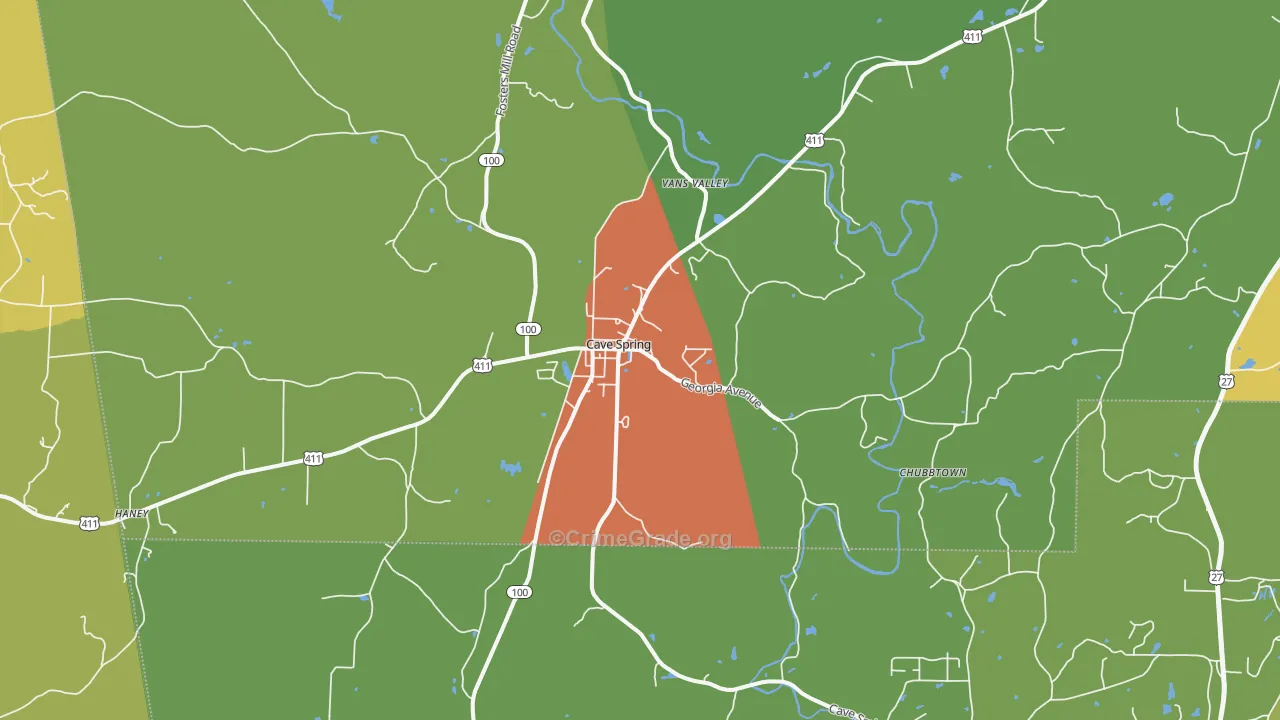 Cave Spring, GA Map of Assault Rates