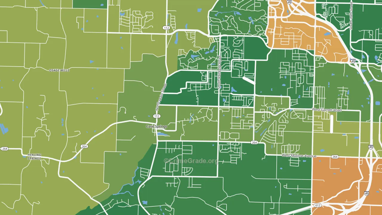 Cave Springs, AR Map of Assault Rates