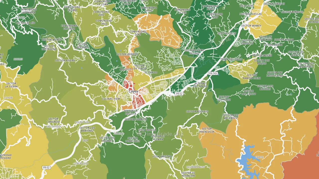 Cayey, PR Map of Assault Rates