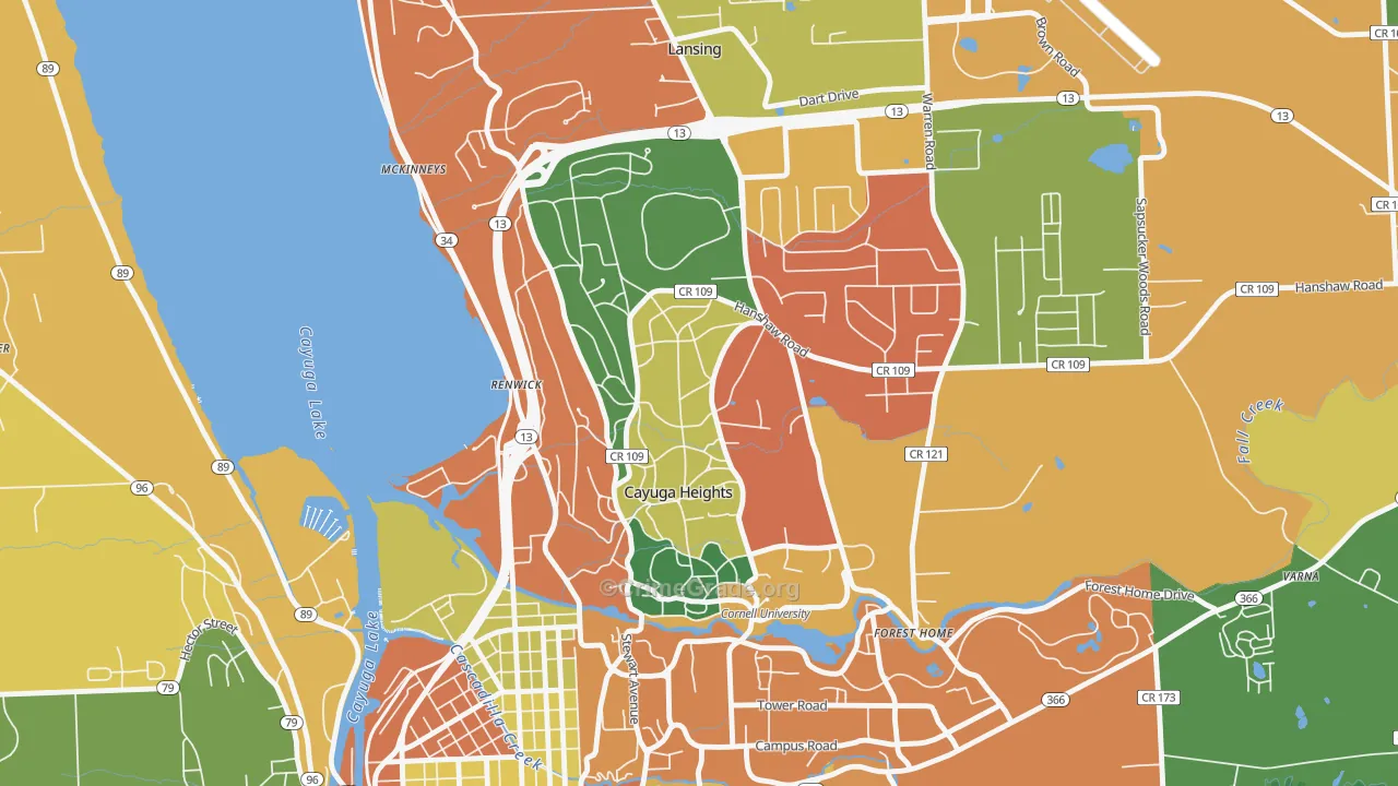 Cayuga Heights, NY Map of Assault Rates