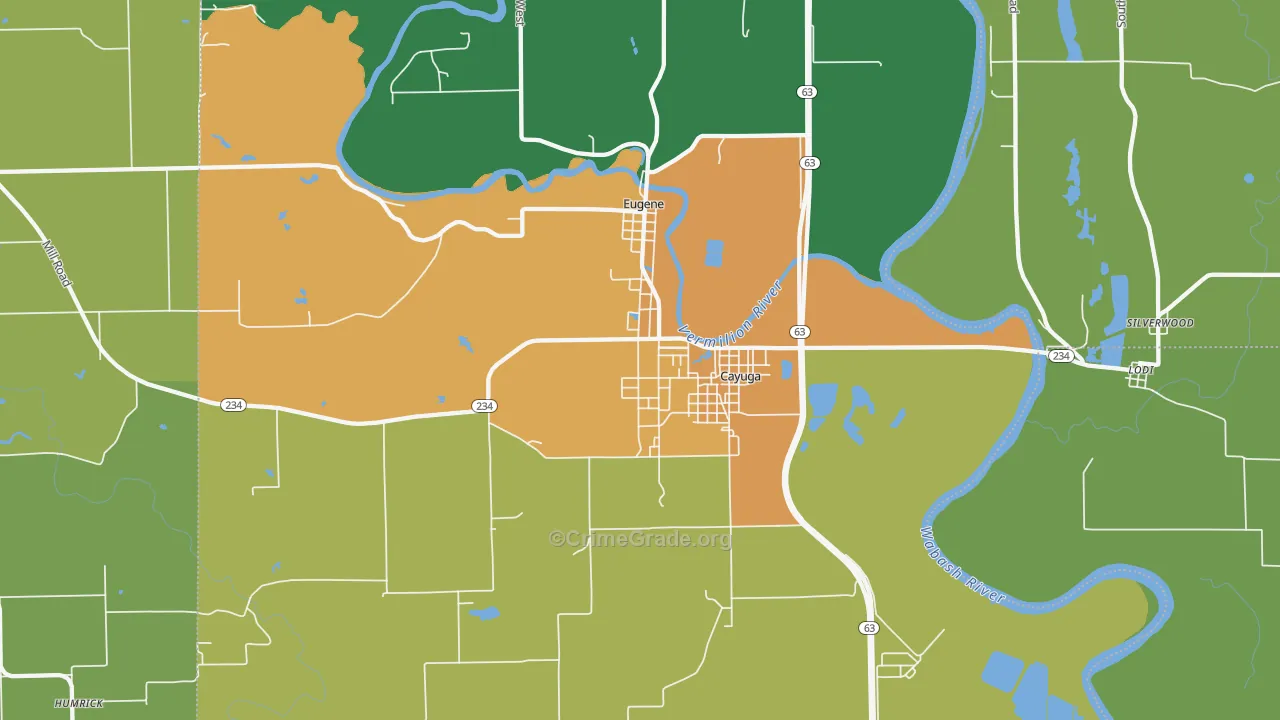 Cayuga, IN Map of Assault Rates