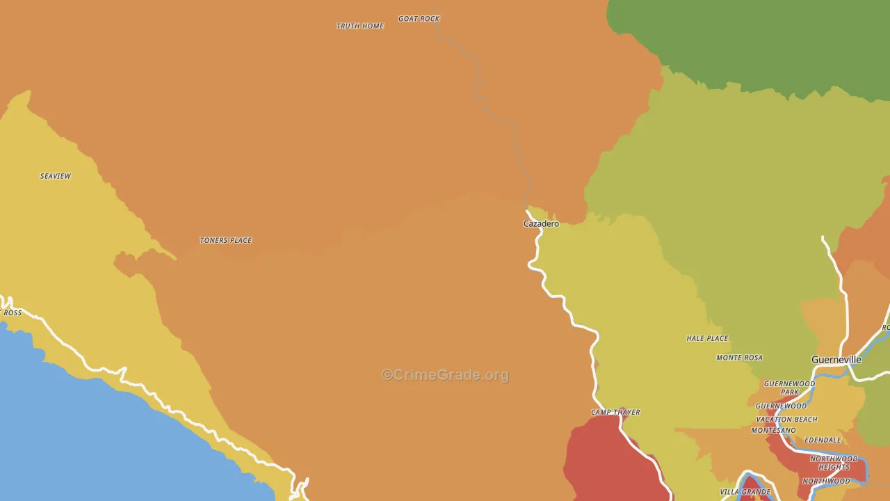 Cazadero, CA Map of Assault Rates