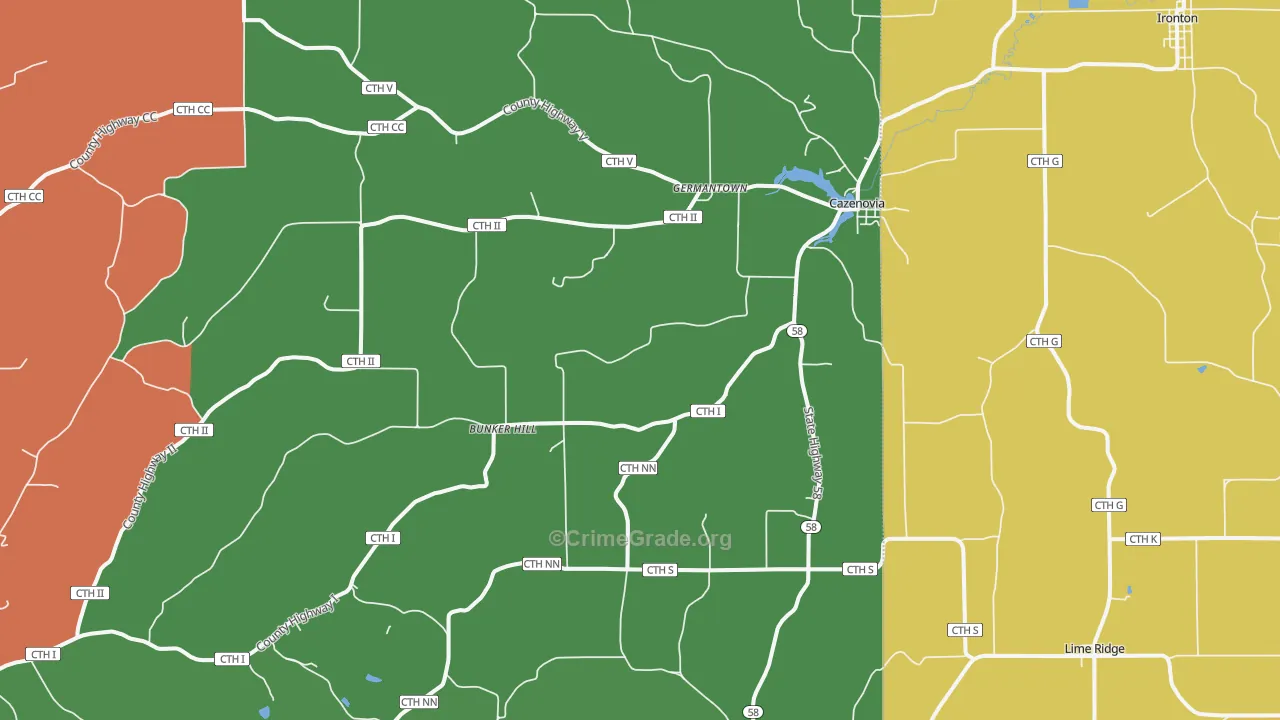 Cazenovia, WI Map of Assault Rates