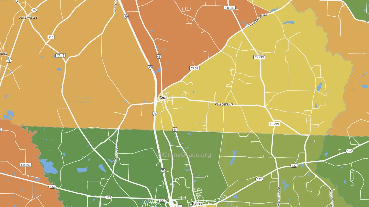 Cecil, GA Map of Assault Rates