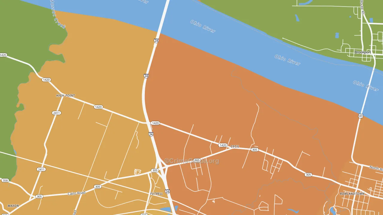 Cecil, KY Map of Assault Rates